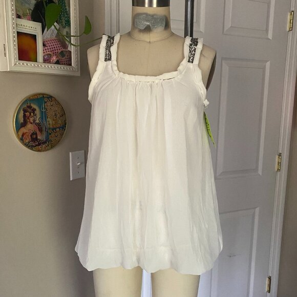 ROMEO + JULIET Ivory White Smocked beaded Goddess Camisole Tank *SMALL* - Picture 1 of 5